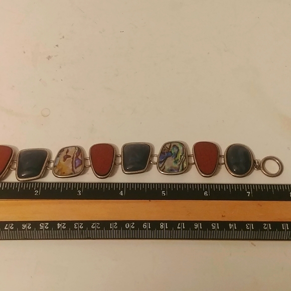 8 linked chunky stone wood abalone bracelet - Picture 4 of 4